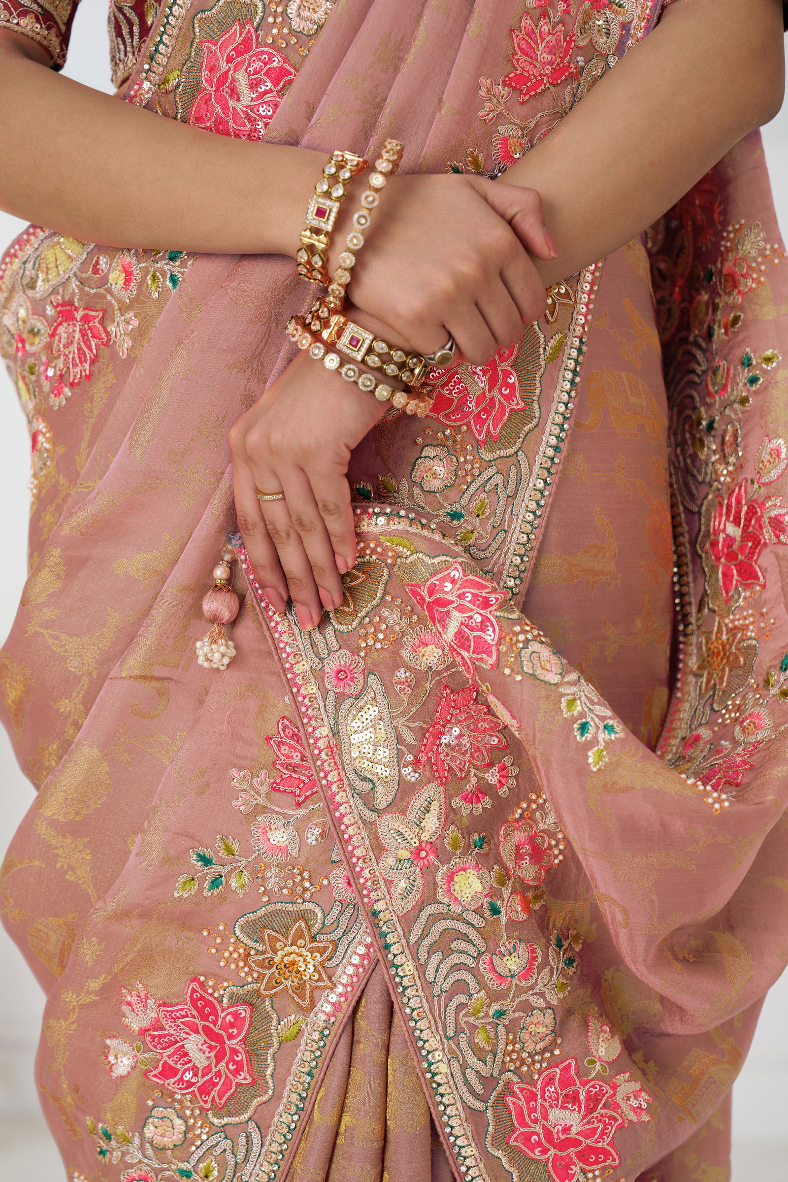 Kf 112 Peach Pure Dola Viscouse Silk Saree Suppliers In India